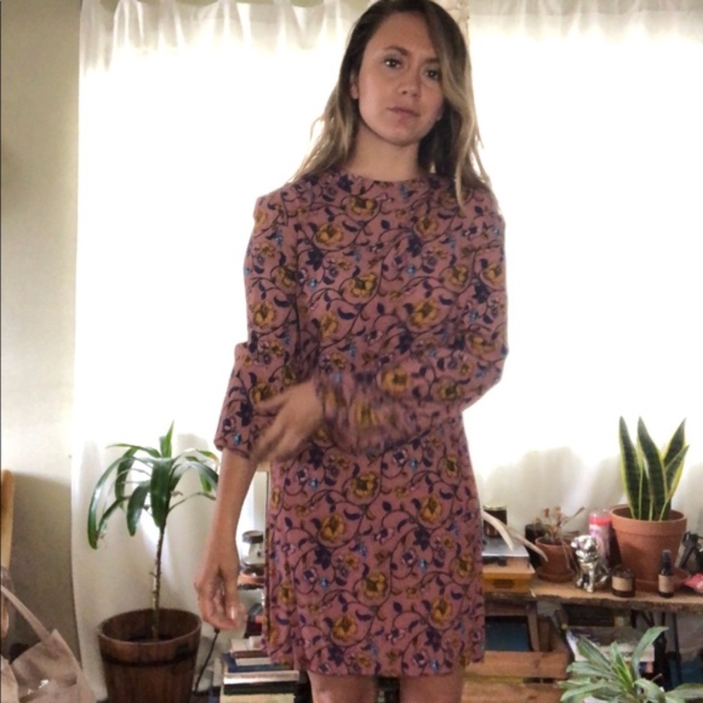 For Love & Lemons Backless Long-sleeve Mini Dress Purple Floral size Medium